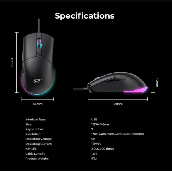 ماوس سیم دار گیمینگ هویت مدل HAVIT MS1038 — تصویر ۱۲