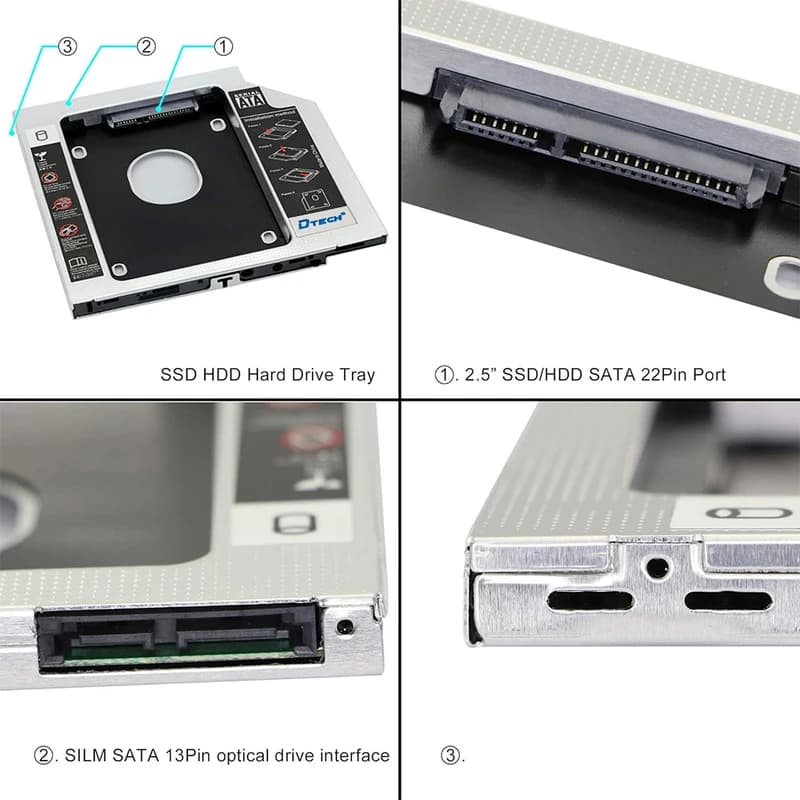 مبدل کدی 12.7mm Slim دی تک مدل Dtech HDD CADDY — تصویر ۴