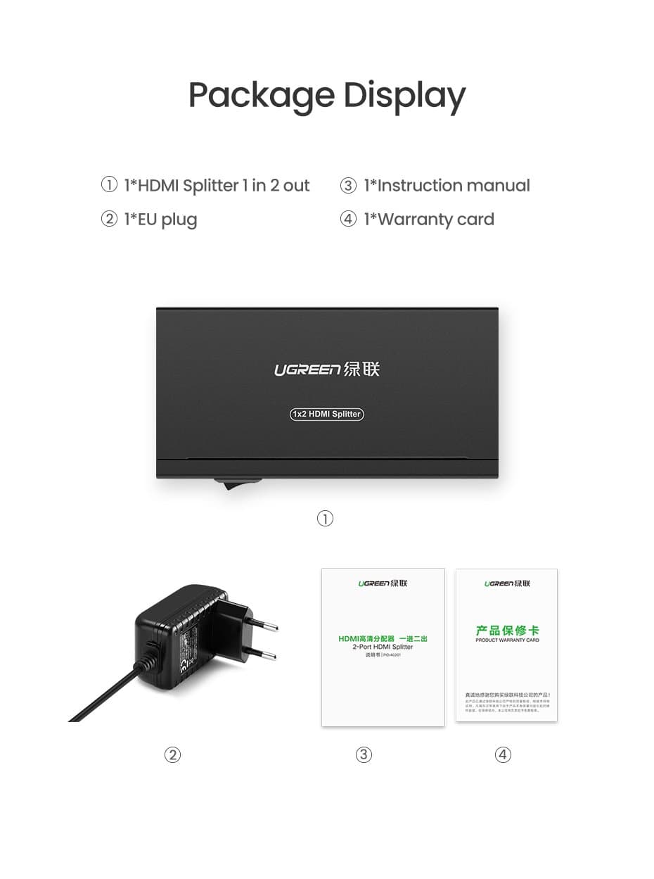 اسپلیتر 2 پورت HDMI یوگرین مدل اسپليتر UGREEN CM619-40201 — تصویر ۳
