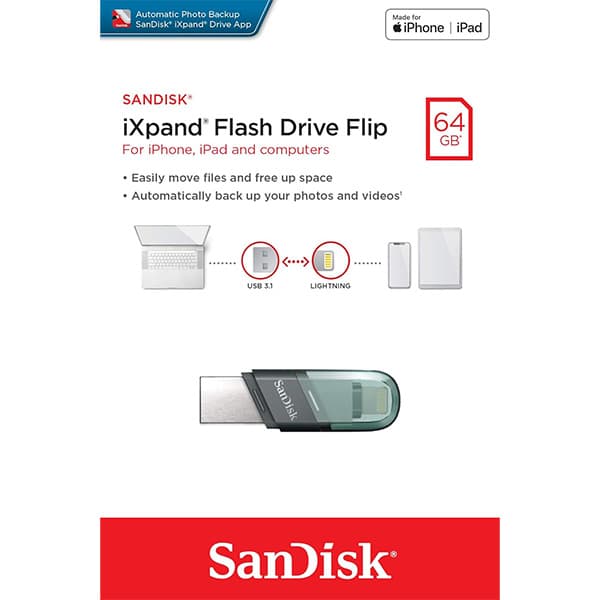 فلش مموری USB3.1 OTG Lightning سندیسک مدل SANDISK iXpand Flash Drive Flip ظرفیت 64GB — تصویر ۱۰