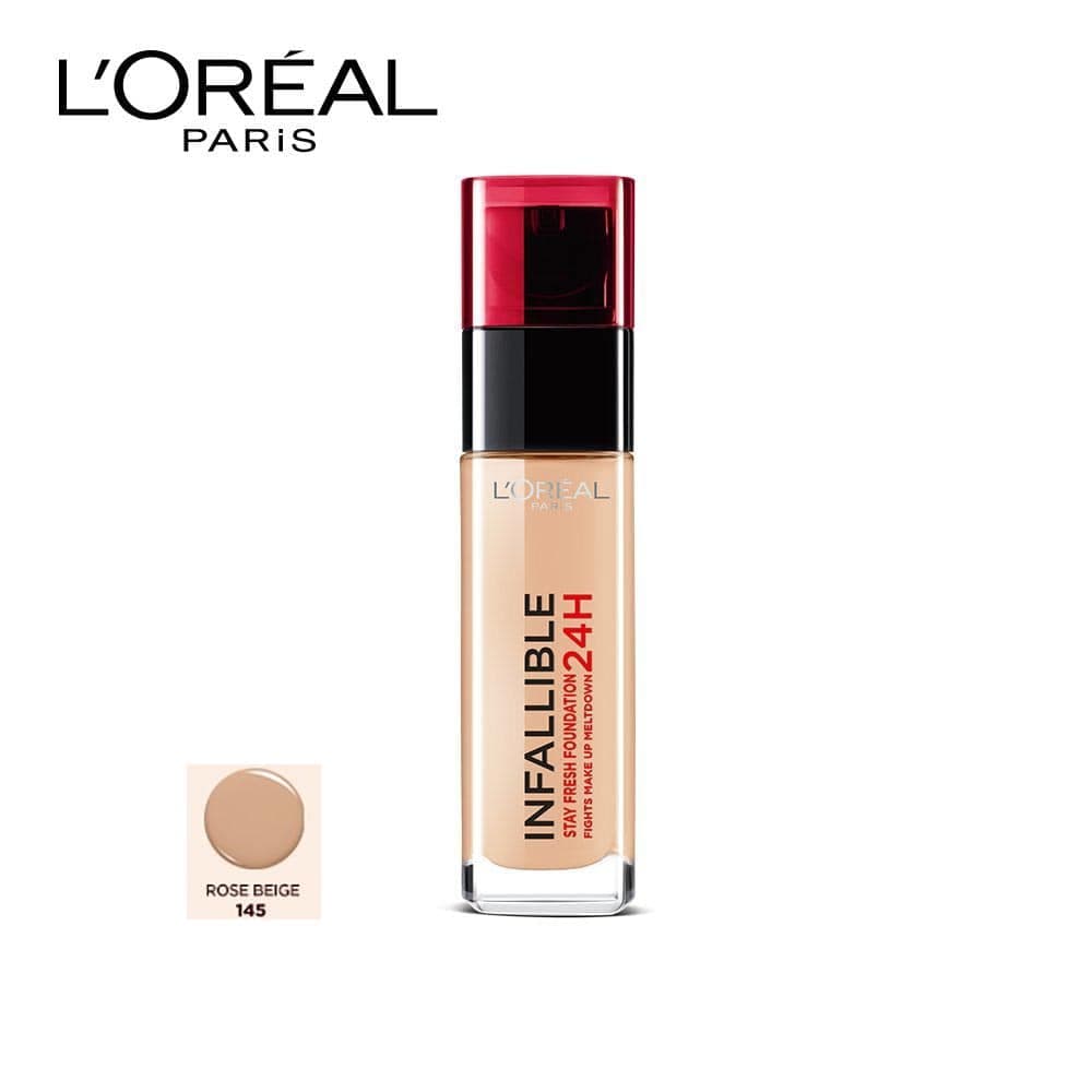 کرم پودر 24 ساعته شیشه ای اینفالیبل اورال شماره 145 LOREAL