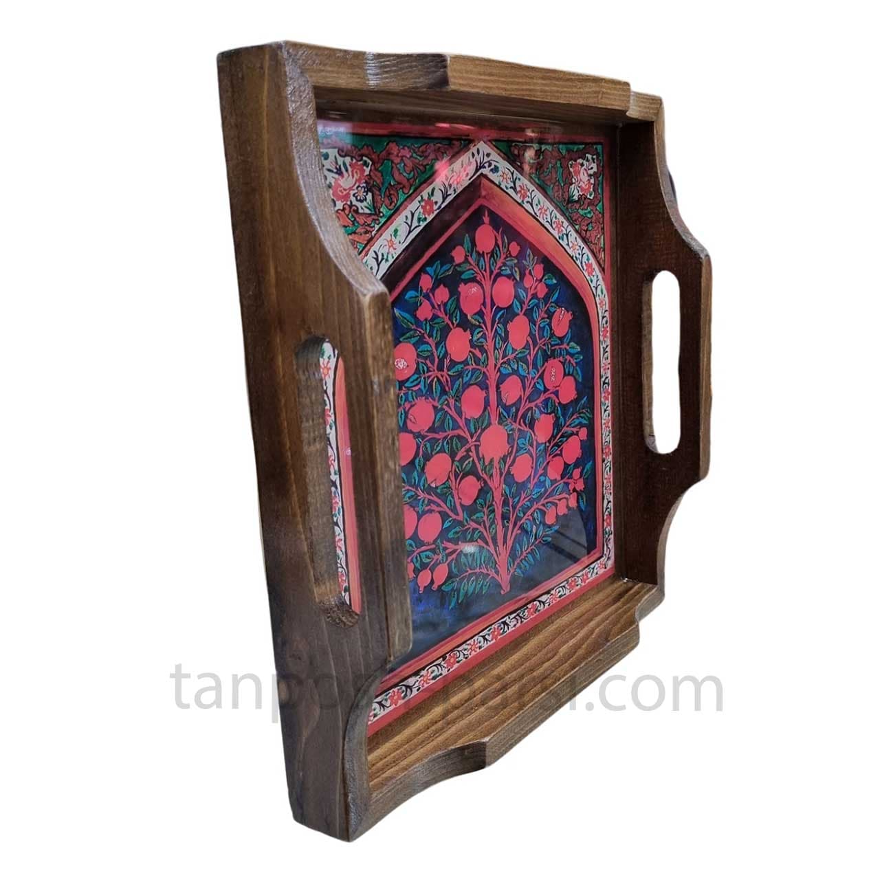 سینی چوبی مربع 30 در 30 سانت طرح درخت زندگی — تصویر ۴