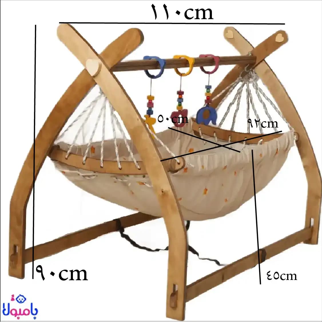 گهواره سنتی چوبی 8 طنابه سرخ پوستی تاشو نوزاد دانینی — تصویر ۸