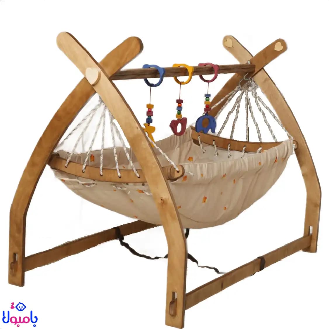 گهواره سنتی چوبی 8 طنابه سرخ پوستی تاشو نوزاد دانینی