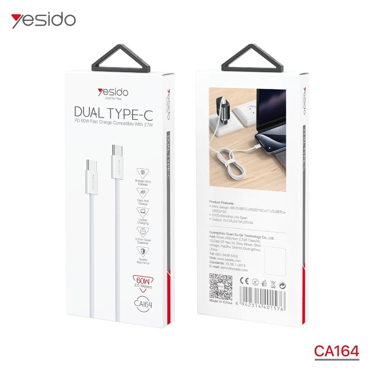 کابل Type-C به Type-C یسیدو PD 60W YESIDO CA164 طول 2 متر — تصویر ۴