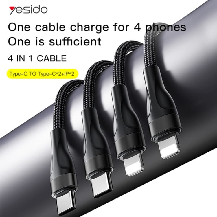 کابل Type-C به 4 سر TYPE-C و Lightning یسیدو YESIDO CA110 طول 1.2 متر — تصویر ۲