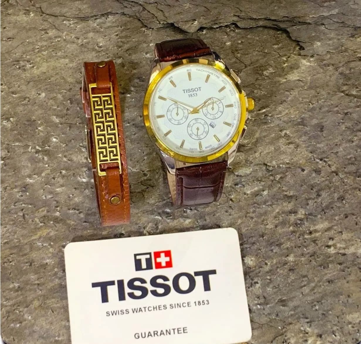 ساعت مچی مردانه Tissot و دستبند چرمی ورساچه — تصویر ۸