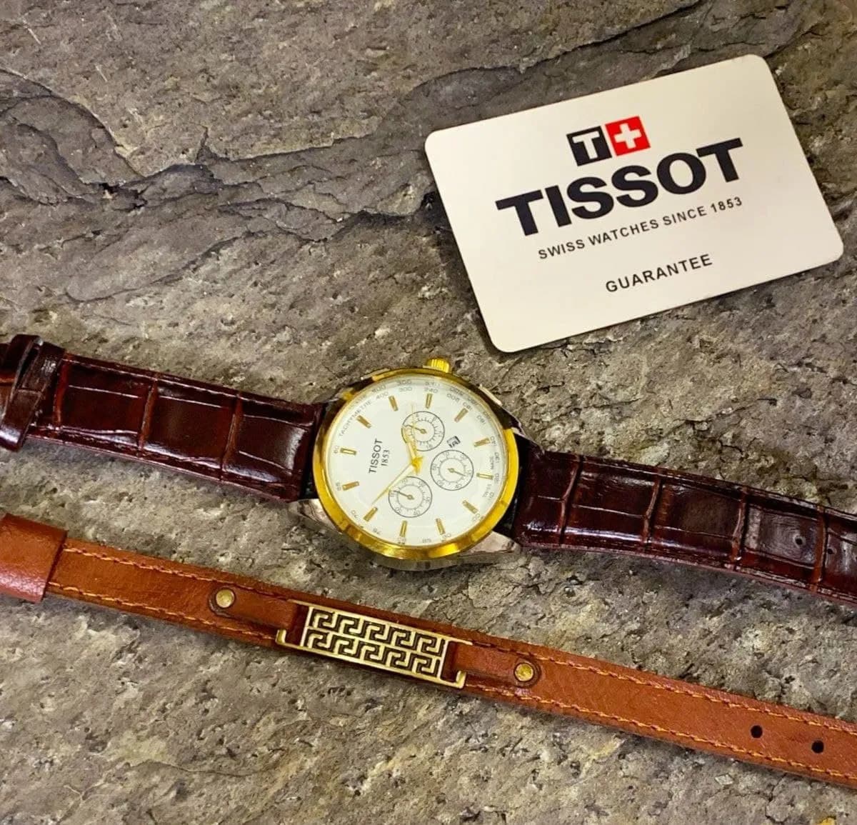 ساعت مچی مردانه Tissot و دستبند چرمی ورساچه — تصویر ۹