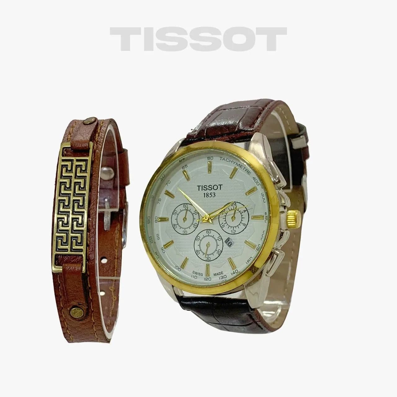 ساعت مچی مردانه Tissot و دستبند چرمی ورساچه — تصویر ۷