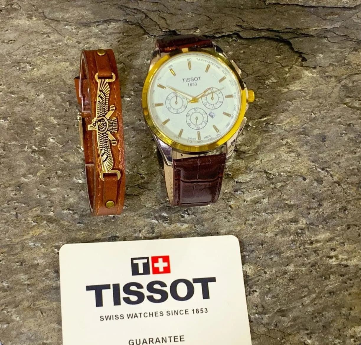⌚️‏‌‎ساعت مچی مردانه Tissot و دستبند چرمی فروهر — تصویر ۲