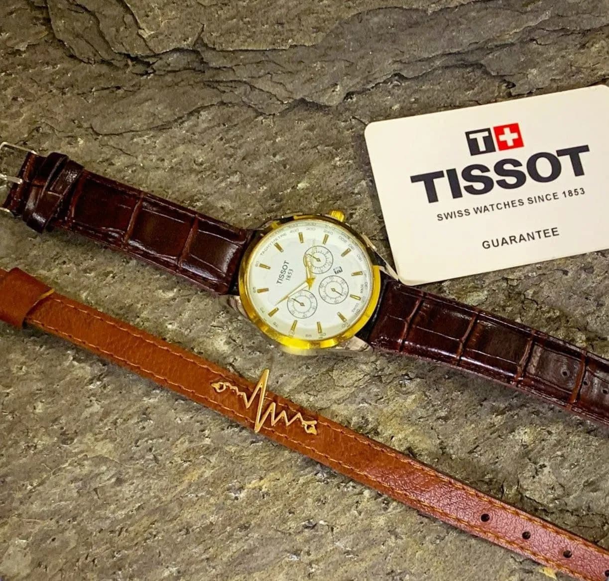 ⌚️‏‌‎ساعت مچی مردانه Tissot و دستبند چرمی ضربان — تصویر ۶