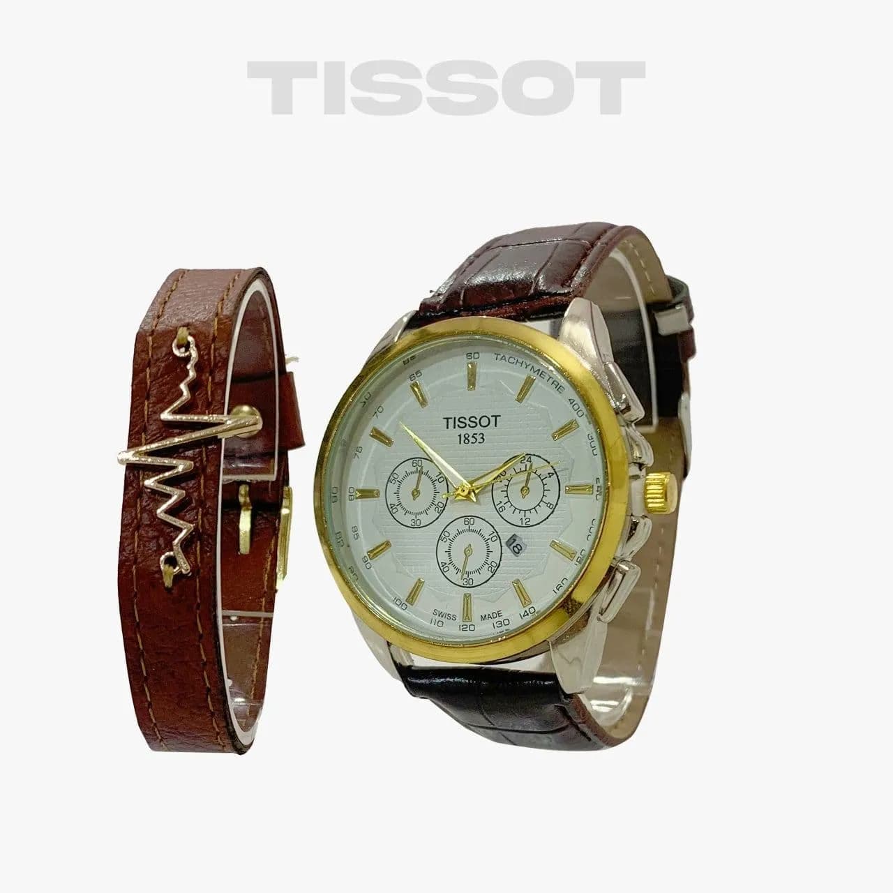 ⌚️‏‌‎ساعت مچی مردانه Tissot و دستبند چرمی ضربان — تصویر ۴