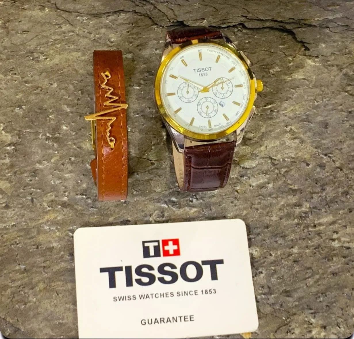 ⌚️‏‌‎ساعت مچی مردانه Tissot و دستبند چرمی ضربان — تصویر ۵