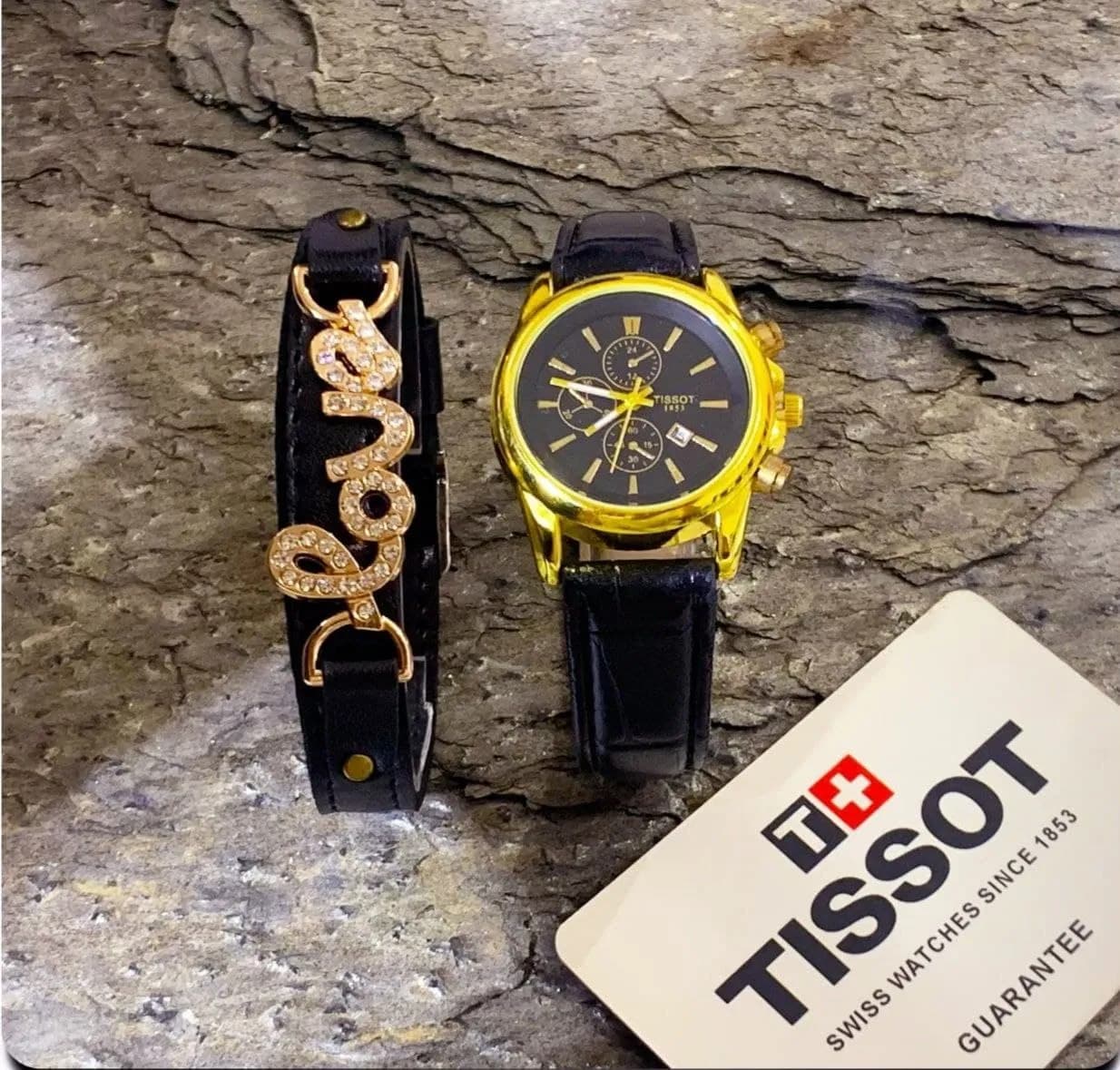 ساعت مچی زنانه Tissot و دستبند چرمی هدیه — تصویر ۲