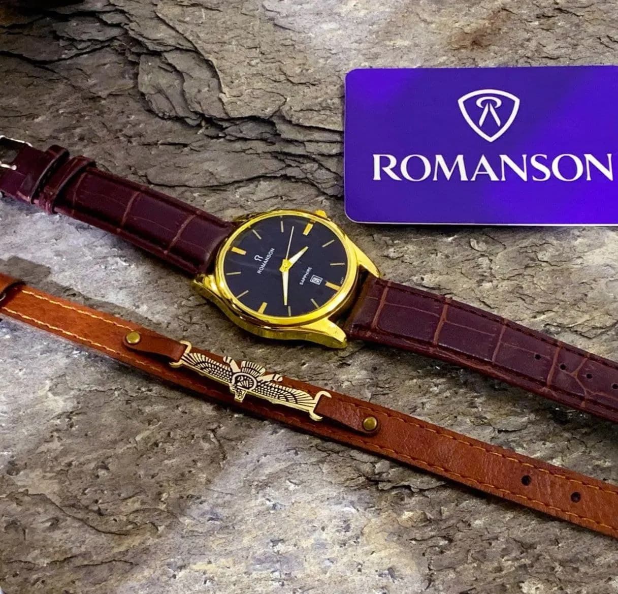 ساعت مچی مردانه Romanson و دستبند چرمی هدیه — تصویر ۵