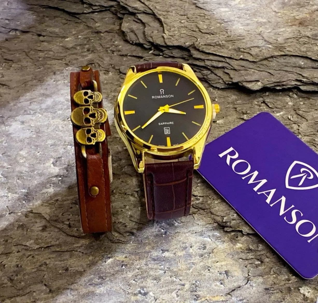 ساعت مچی مردانه Romanson و دستبند چرمی هدیه — تصویر ۳