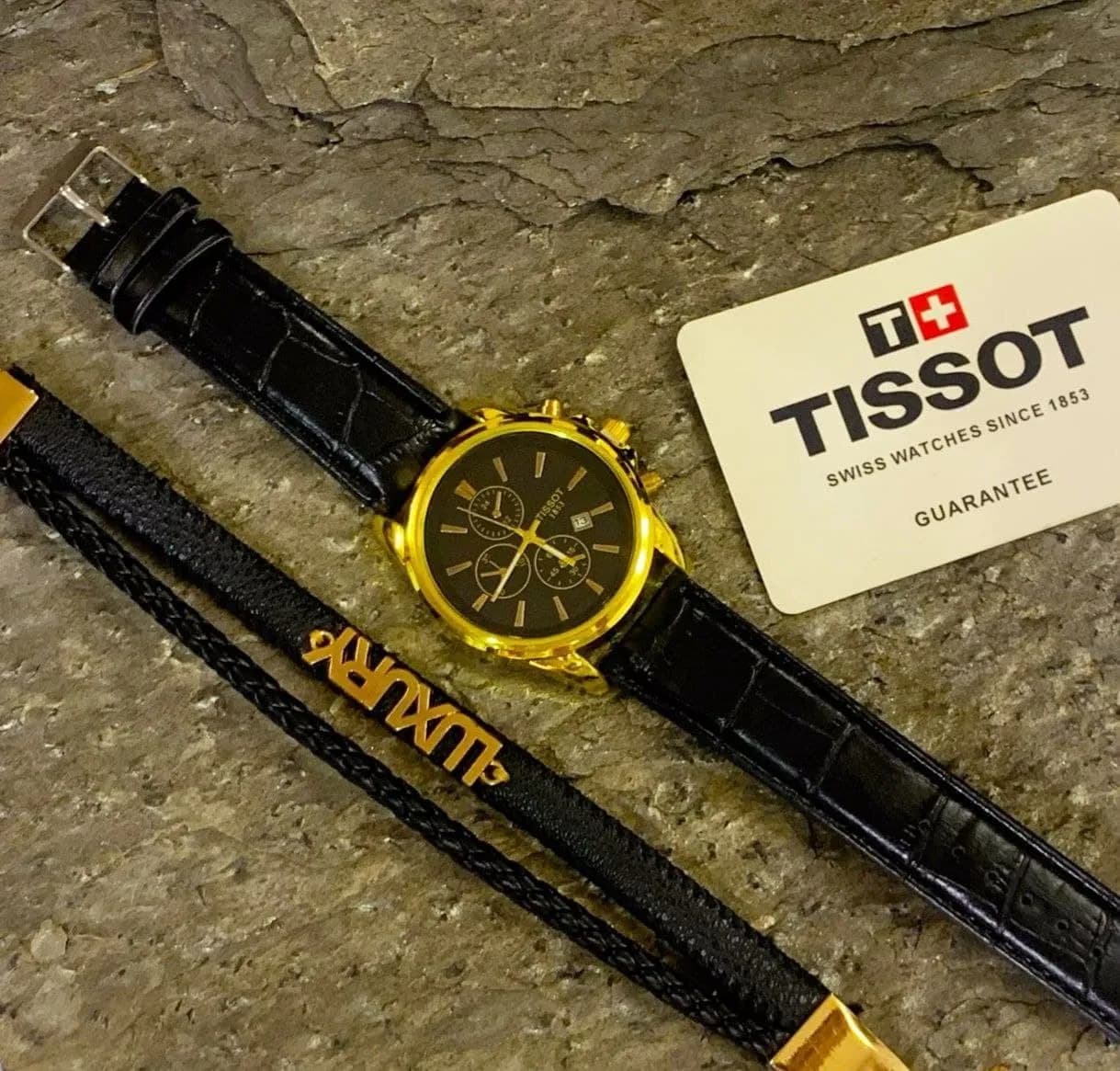 ساعت مچی مردانه Tissot و دستبند چرمی لاکچری — تصویر ۶