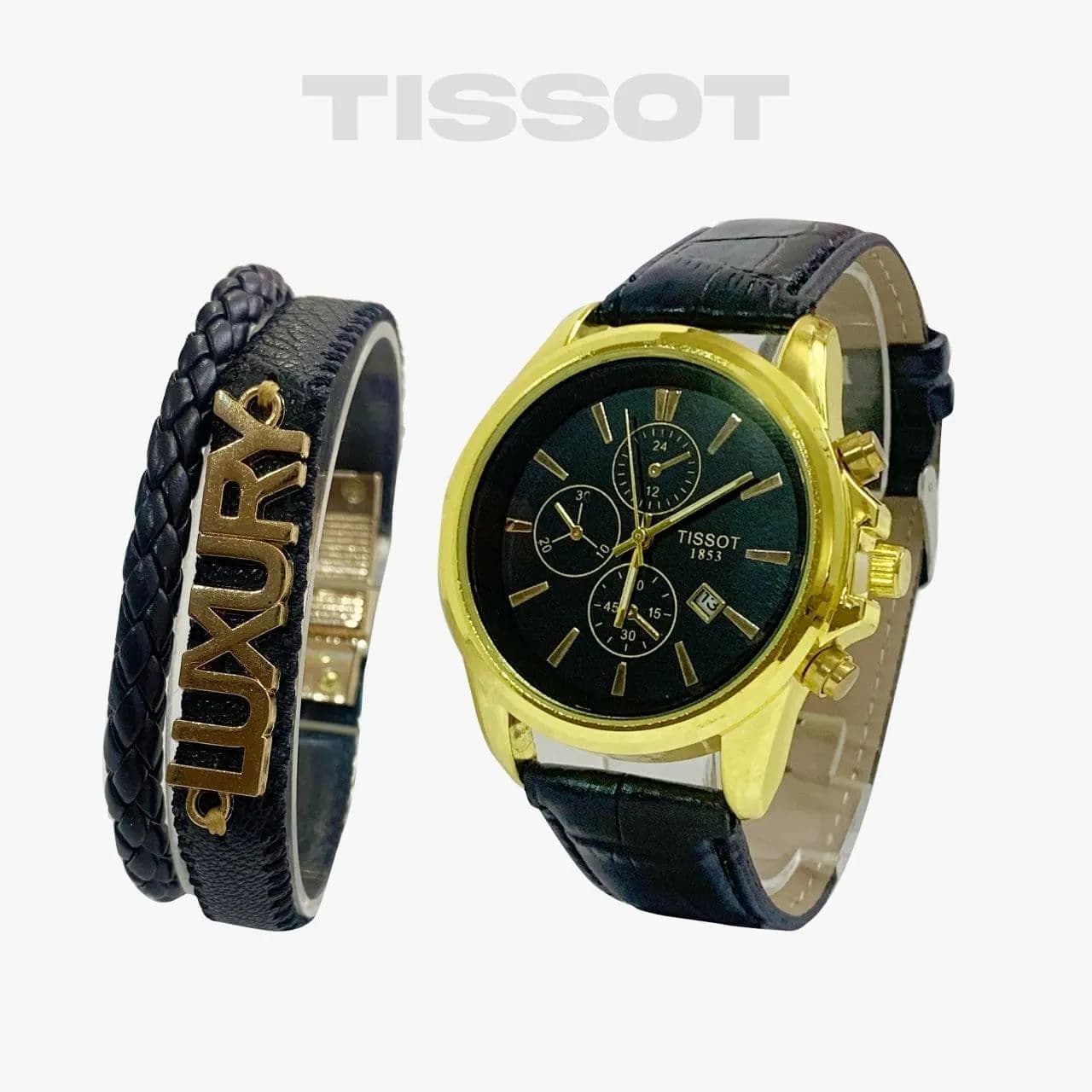 ساعت مچی مردانه Tissot و دستبند چرمی لاکچری