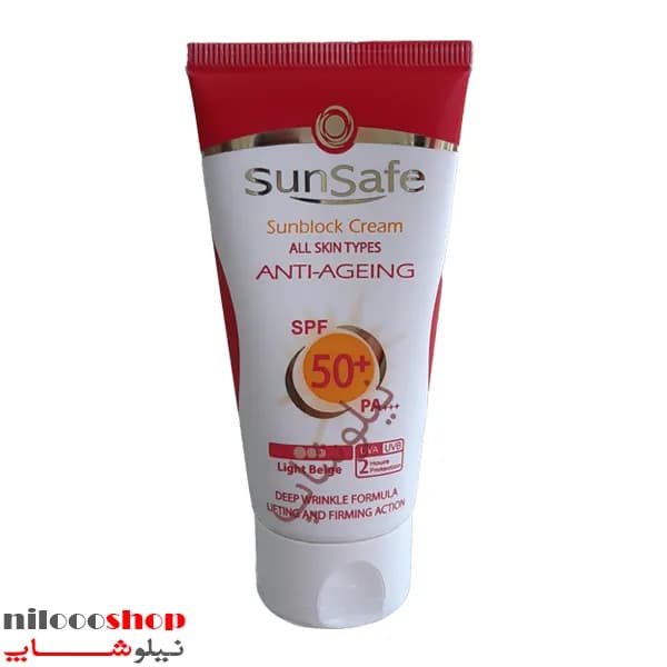 کرم ضد آفتاب و ضد چروک سان سیف spf50 بژ روشن حجم 50 میلی لیتر — تصویر ۲