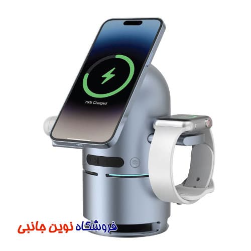استند شارژ وایرلش پاورولوژی مدل PWC039 دارای اسپیکر حرفه ای ا Powerology Qi2 Speaker Charge Station with Pop-Out Charging Dock (تک/عمده) — تصویر ۸
