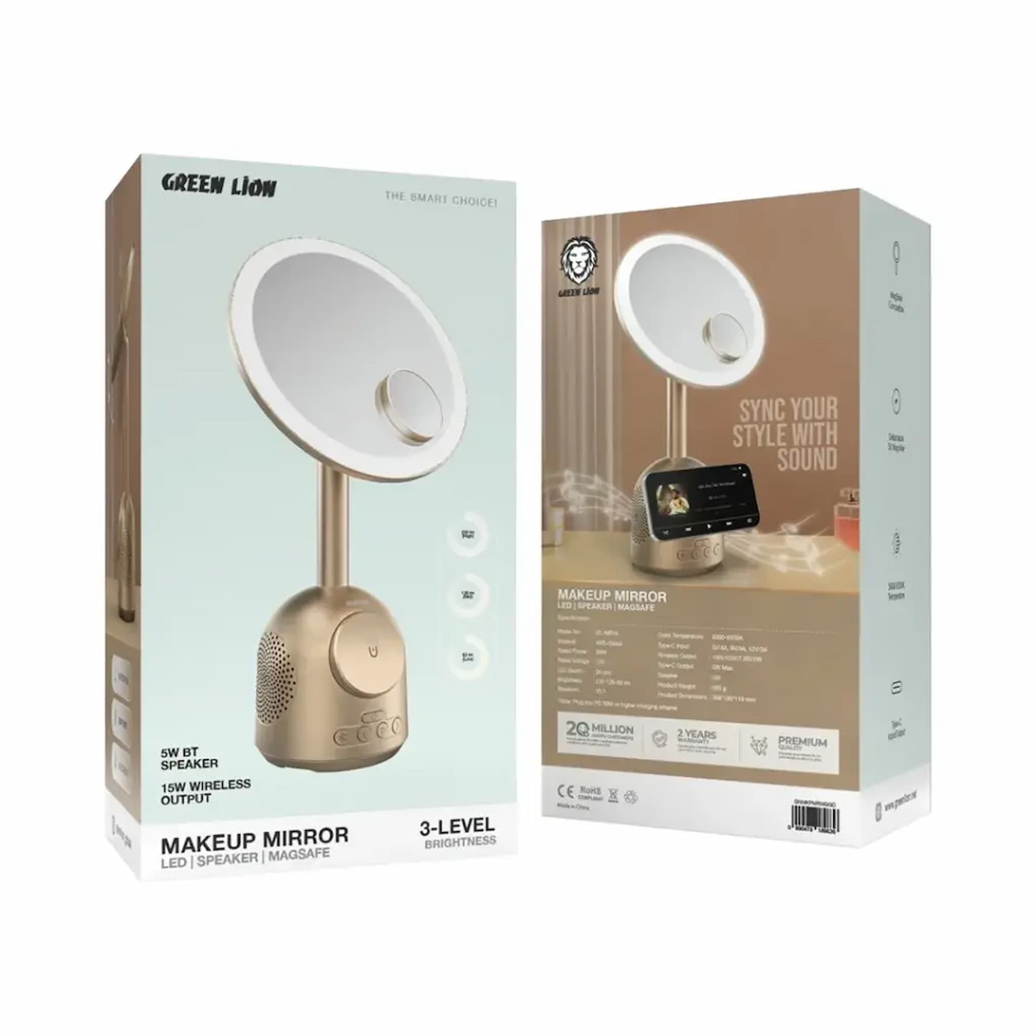 آینه آرایش با اسپیکر بلوتوث و شارژر مگ سیف گرین لاین Green Lion Makeup Mirror with Speaker and MagSafe Charger — تصویر ۶