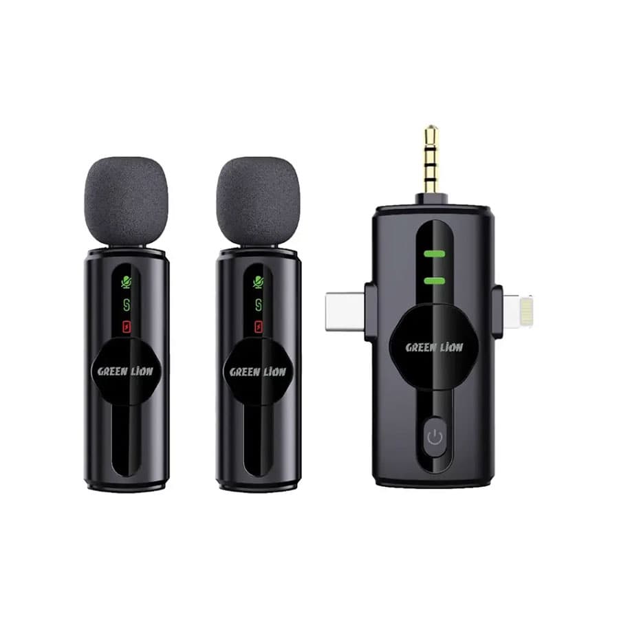 میکروفون یقه‌ ای 2 فرستنده وایرلس گرین لاین Green Lion GM-80X Microphone 3 in 1