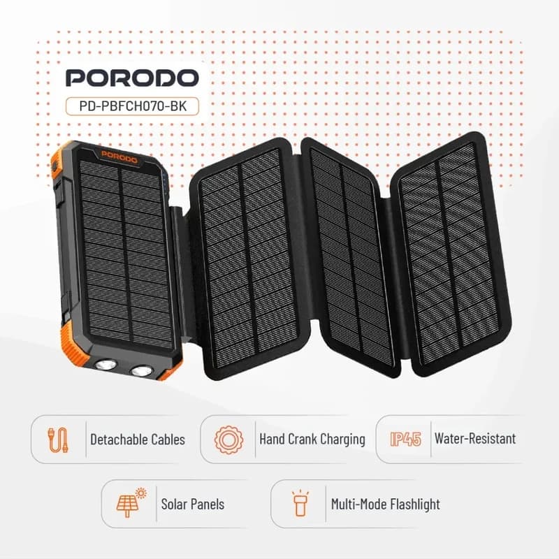 پاوربانک 4 پنل خورشیدی 20000 پرودو Porodo Power Bank 20000mAh 4-Panel Solar PD-PBFCH070 — تصویر ۱۱