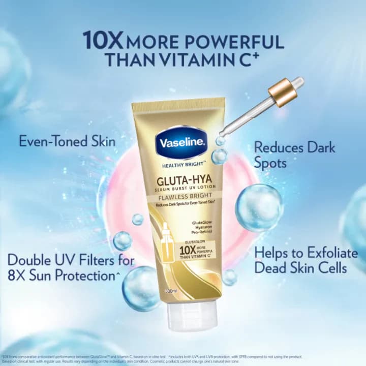 لوسیون بدن سرمی وازلین Vaseline مدل GLUTA – HYA Flawes Bright حجم 330 میل — تصویر ۶