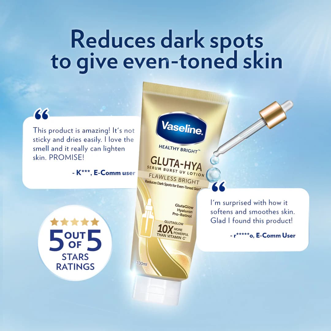 لوسیون بدن سرمی وازلین Vaseline مدل GLUTA – HYA Flawes Bright حجم 330 میل — تصویر ۵