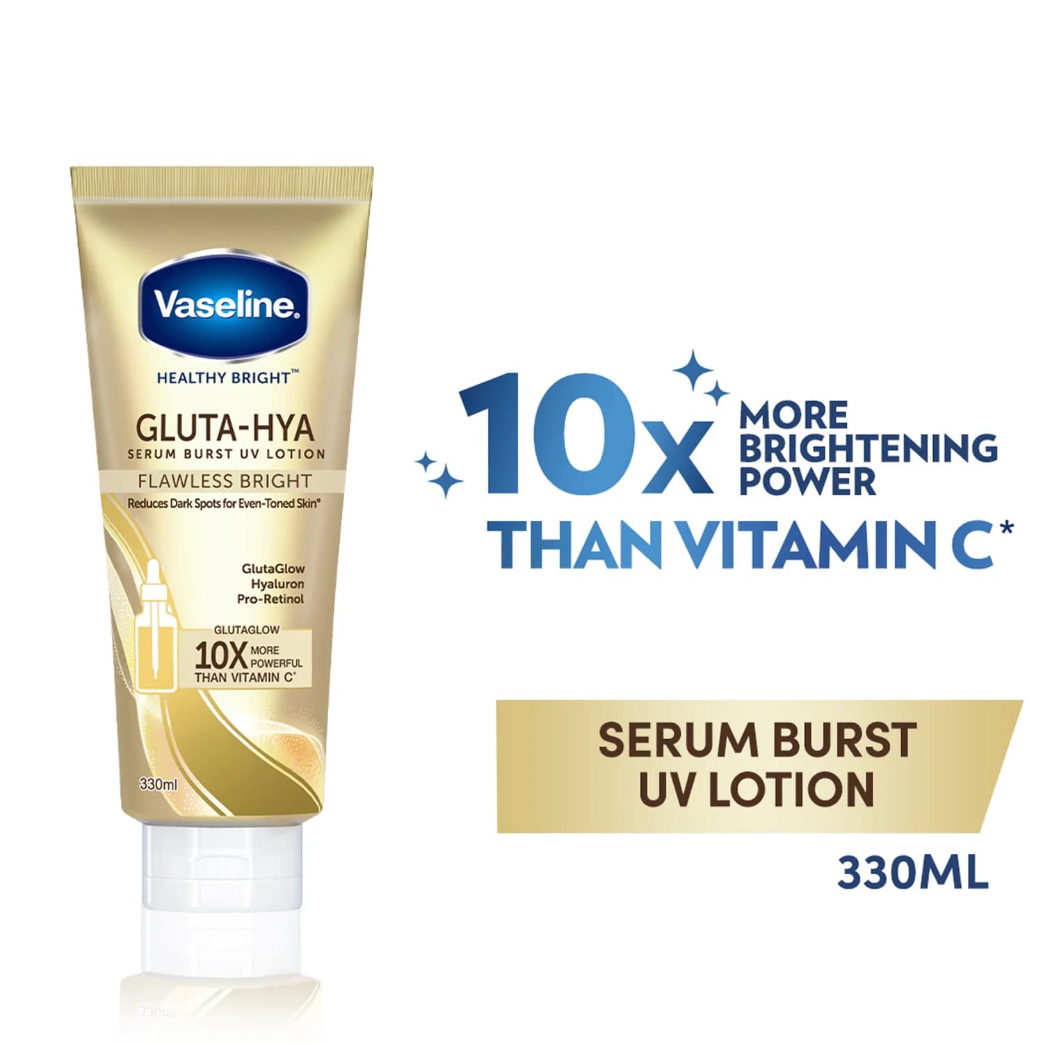 لوسیون بدن سرمی وازلین Vaseline مدل GLUTA – HYA Flawes Bright حجم 330 میل — تصویر ۳