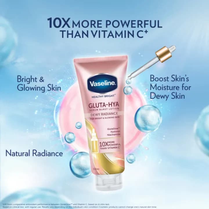 لوسیون بدن سرمی وازلین Vaseline مدل GLUTA – HYA Dewy Radiance حجم 330 میل — تصویر ۷