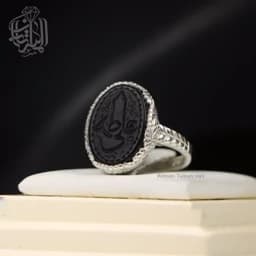 انگشتر نقره زنانه عقیق مشکی کد472 — تصویر ۲
