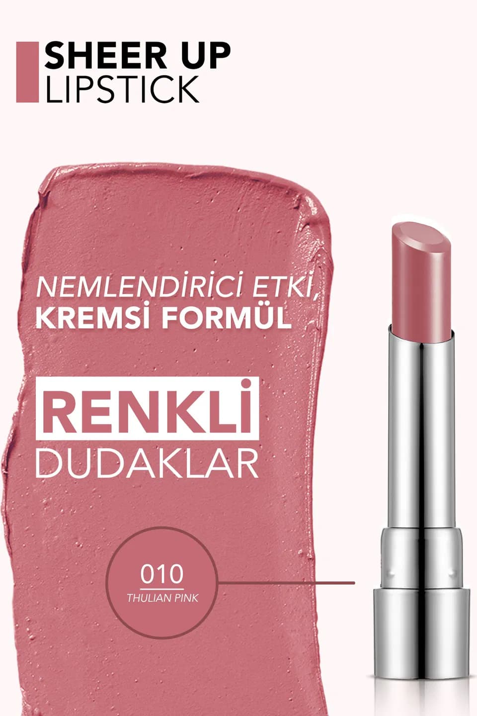 رژ لب جامد شیر آپ فلورمار Flormar Sheer Up شماره 010 رنگ Thulian Pink — تصویر ۳