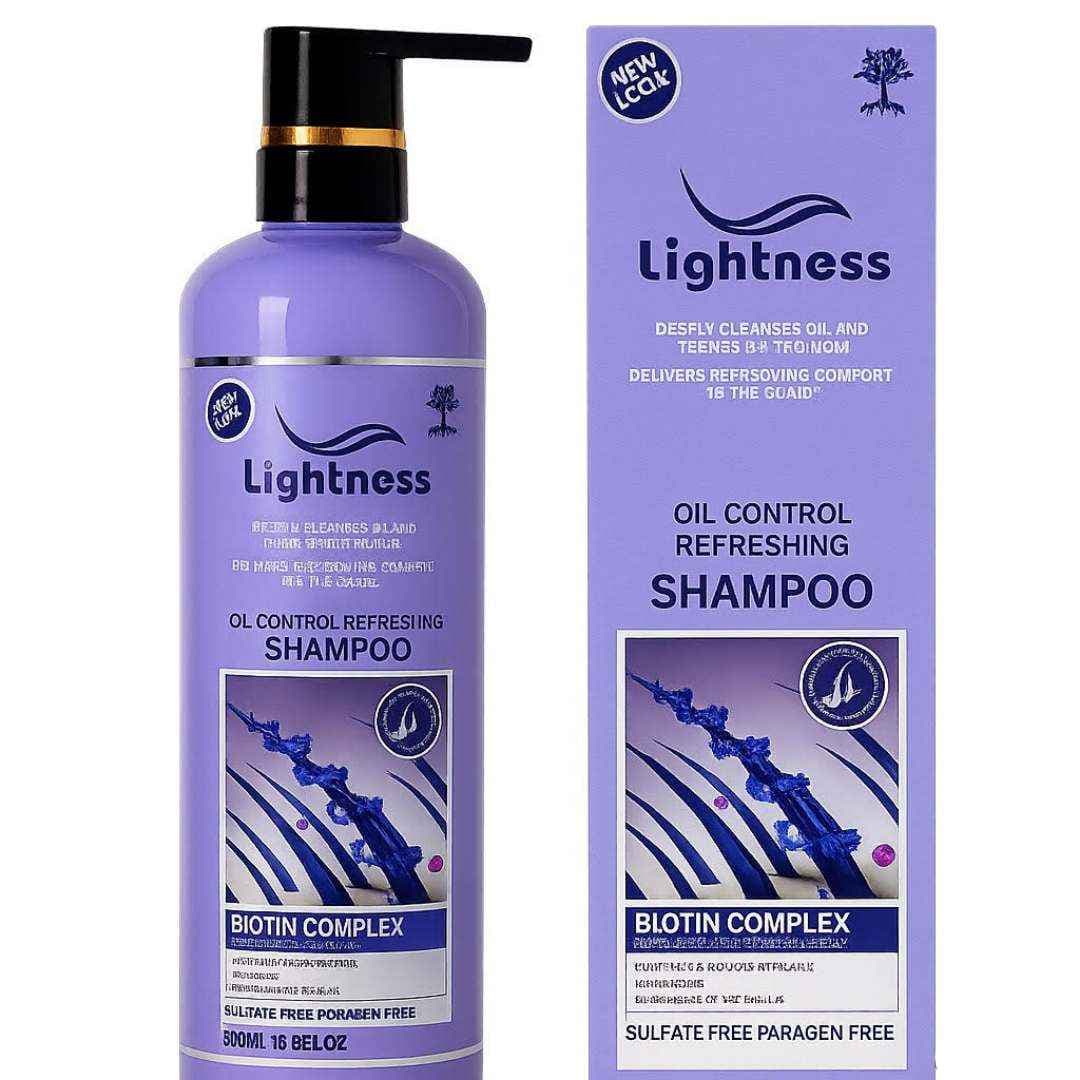 شامپو موهای چرب لایتنس Lightnness مدل Oil control حاوی بیوتین حجم 900 میل — تصویر ۴
