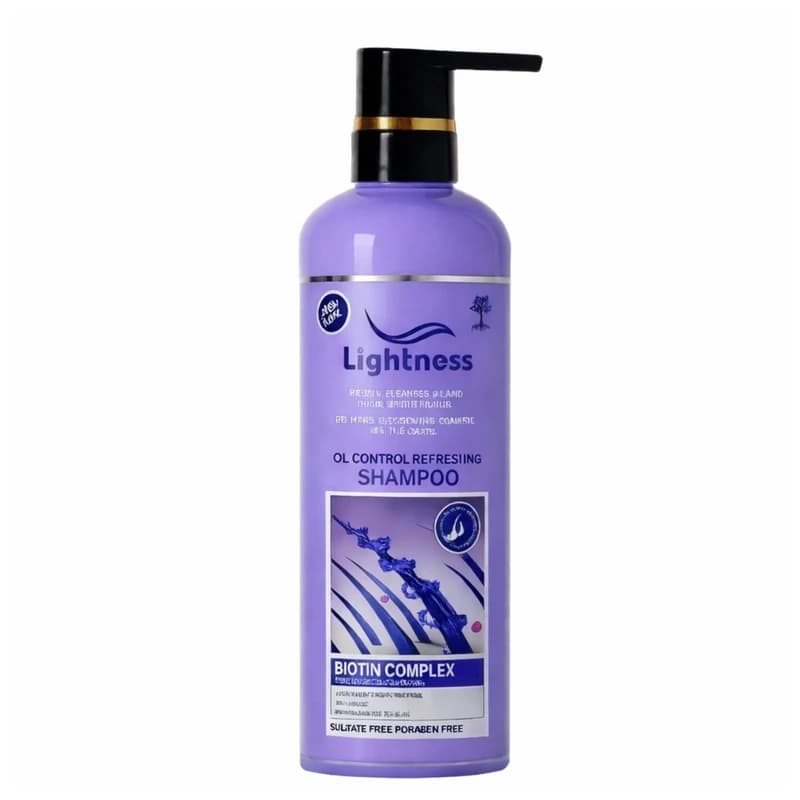 شامپو موهای چرب لایتنس Lightnness مدل Oil control حاوی بیوتین حجم 900 میل — تصویر ۹