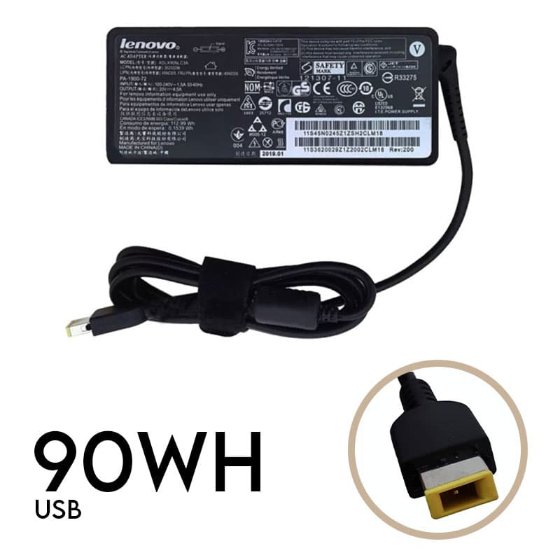 آداپتور لپ تاپ لنوو 90W | برند GIMO | ولتاژ 20V 4.5A | سرفیش (USB)