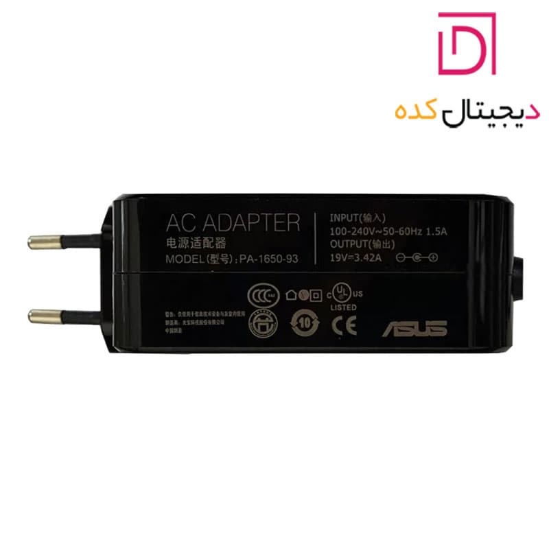آداپتور لپ تاپ ایسوس 65W | برند Gimo Plus | ولتاژ 19V 3.42A | سرفیش ( 3.0*4.5 میلی متر ) مربعی زنبوکی سوزن دار — تصویر ۳