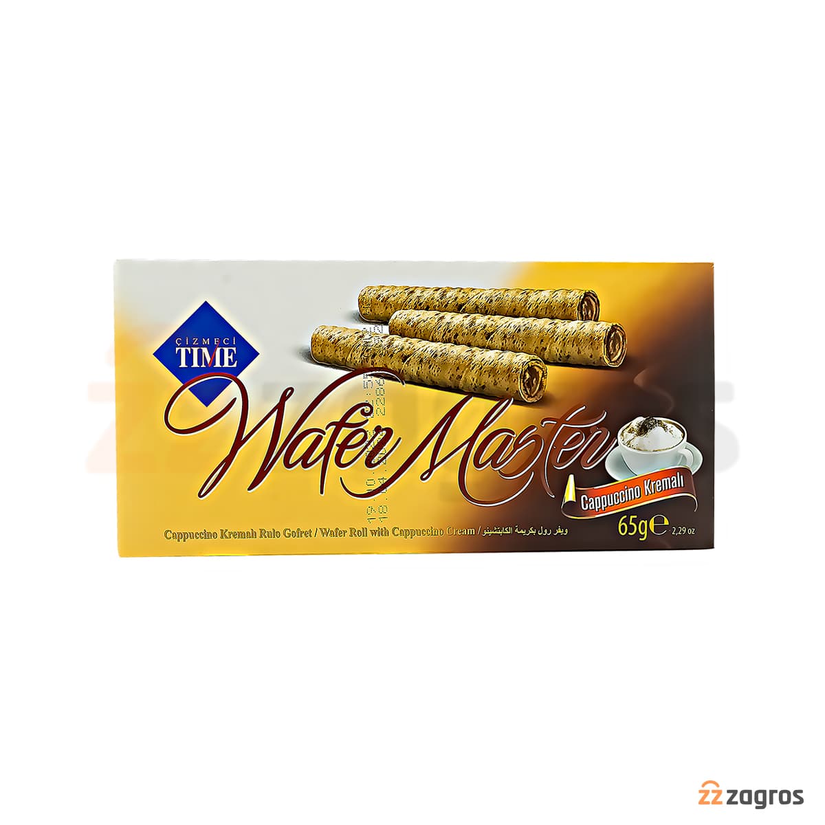 ویفر رولی Cizmeci Time ویفر مستر با مغز کرم کاپوچینو 65 گرم