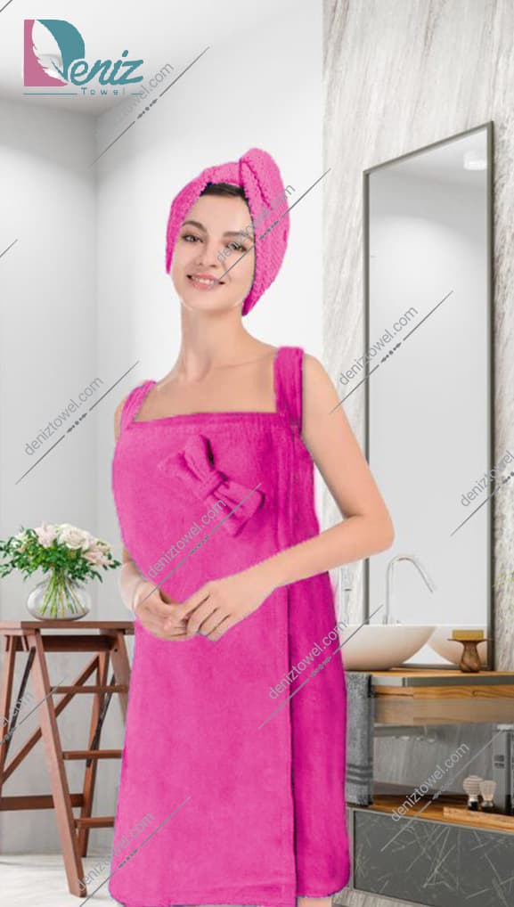 حوله سونایی طرح ساده رنگ سرخابی