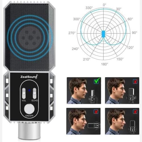 میکروفون استودیویی قابل حمل برند Zealsound پایه فلزی اورجینال امازون المان — تصویر ۲