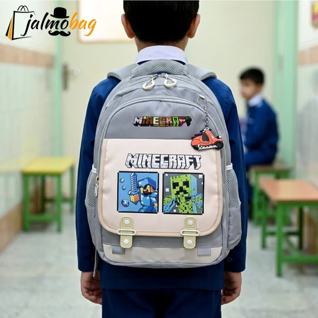 کوله پشتی طرح ماینکرافت مناسب پیش دبستانی و دبستان جنس پارچه کجراه خارجی — تصویر ۳
