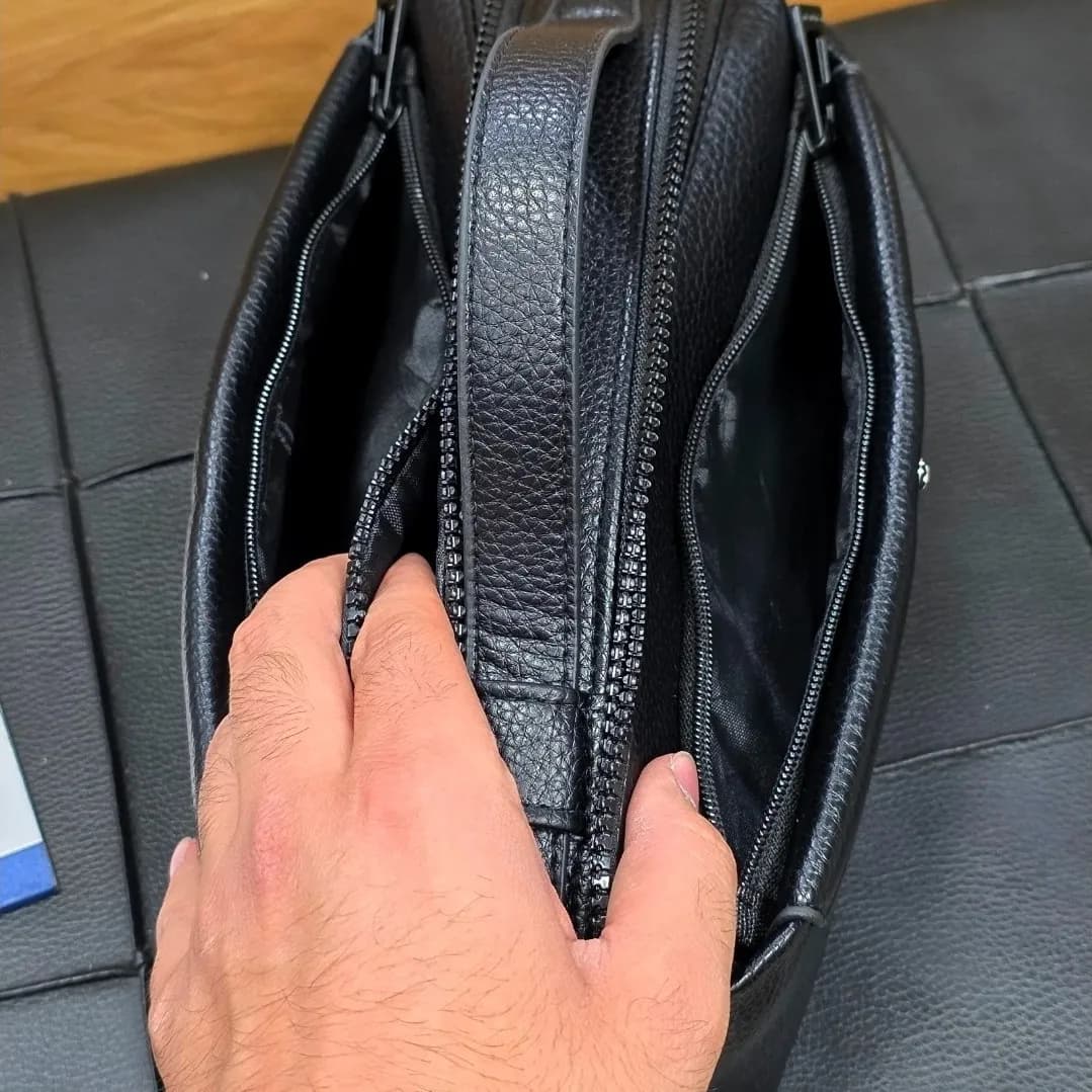 کیف دستی مردانه مونت بلانک چرم دوحالته چهار زیپ مدل دبل فیس — تصویر ۷