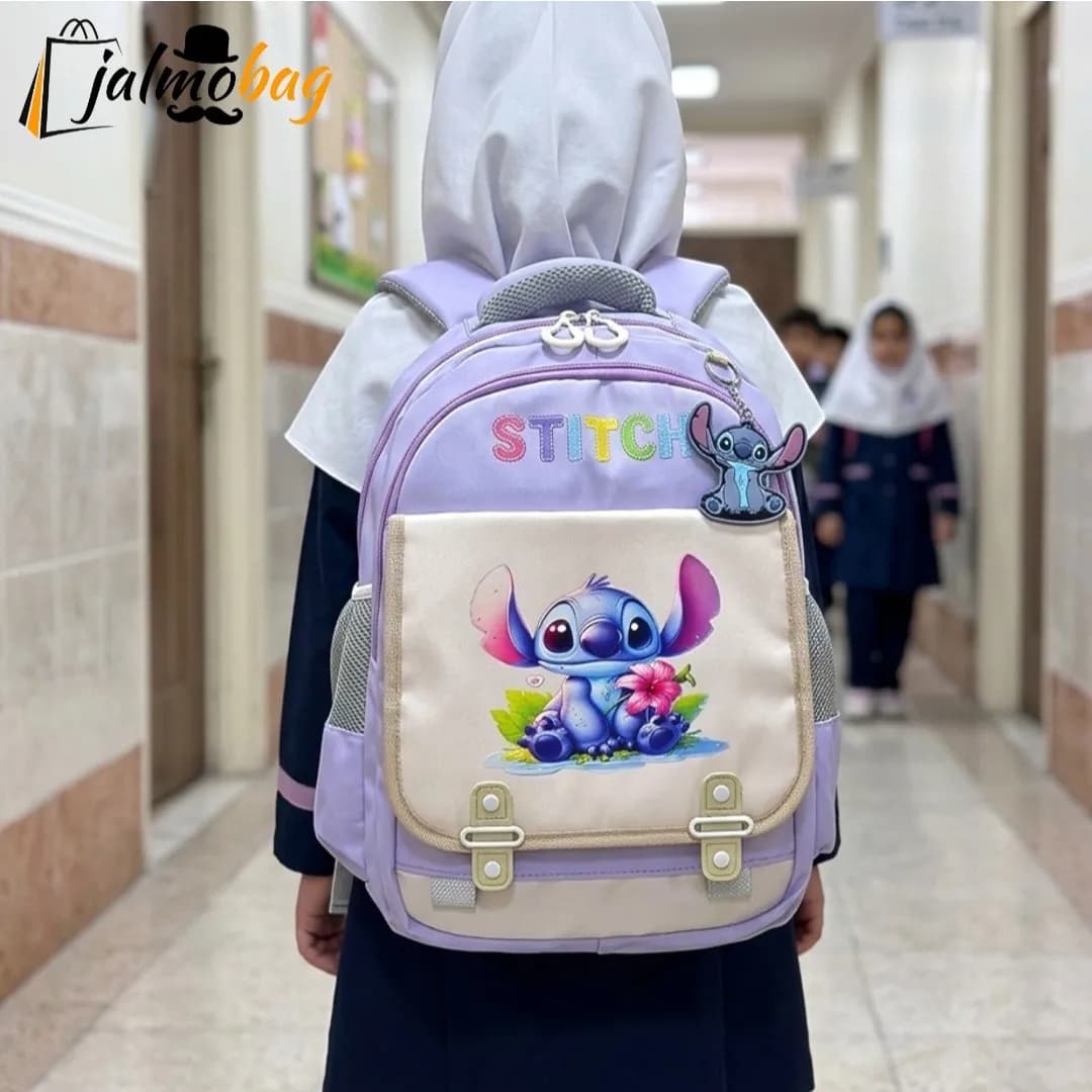 کوله پشتی مدرسه طرح استیج مناسب پیش دبستانی و دبستان جنس پارچه کجراه خارجی — تصویر ۳