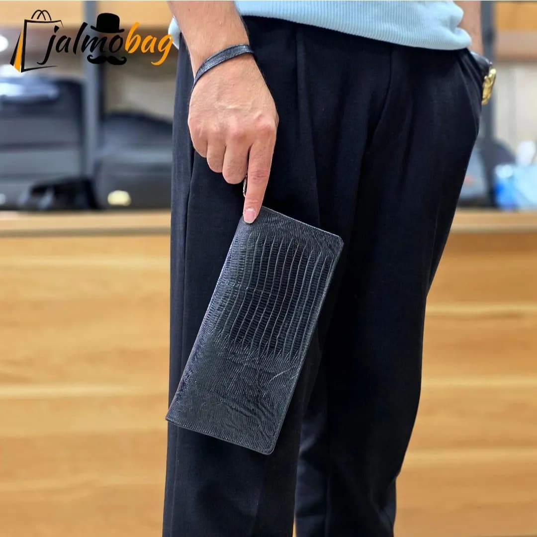 کیف دسته چک چرم طبیعی گاوی مردانه با جای کارت و موبایل — تصویر ۴