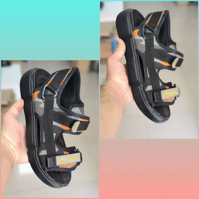 کفش اسپرت صندل رکابدار مردانه مشکی نارنجی — تصویر ۲
