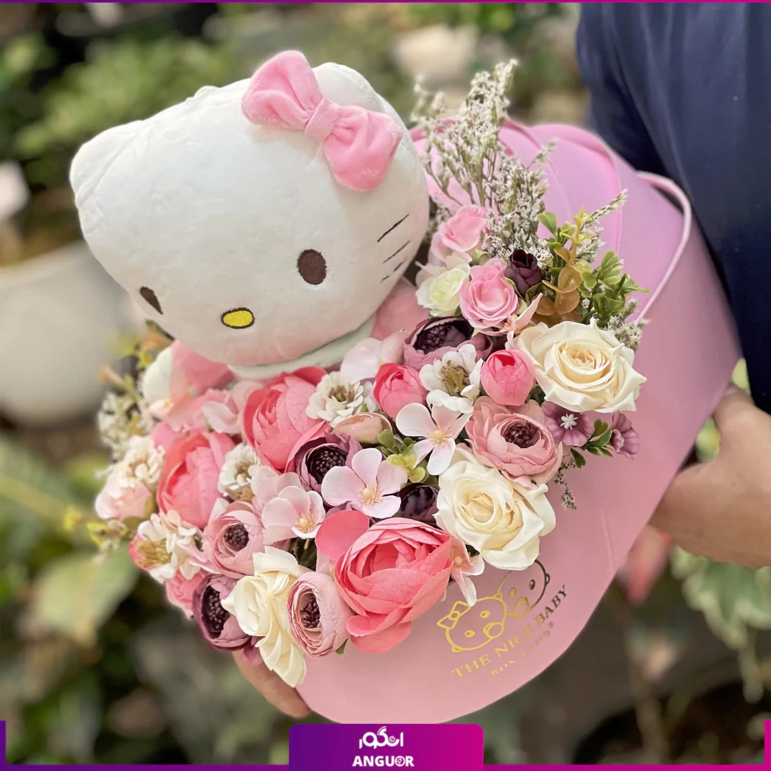 باکس گل مصنوعی مدل گهواره‌ای صورتی