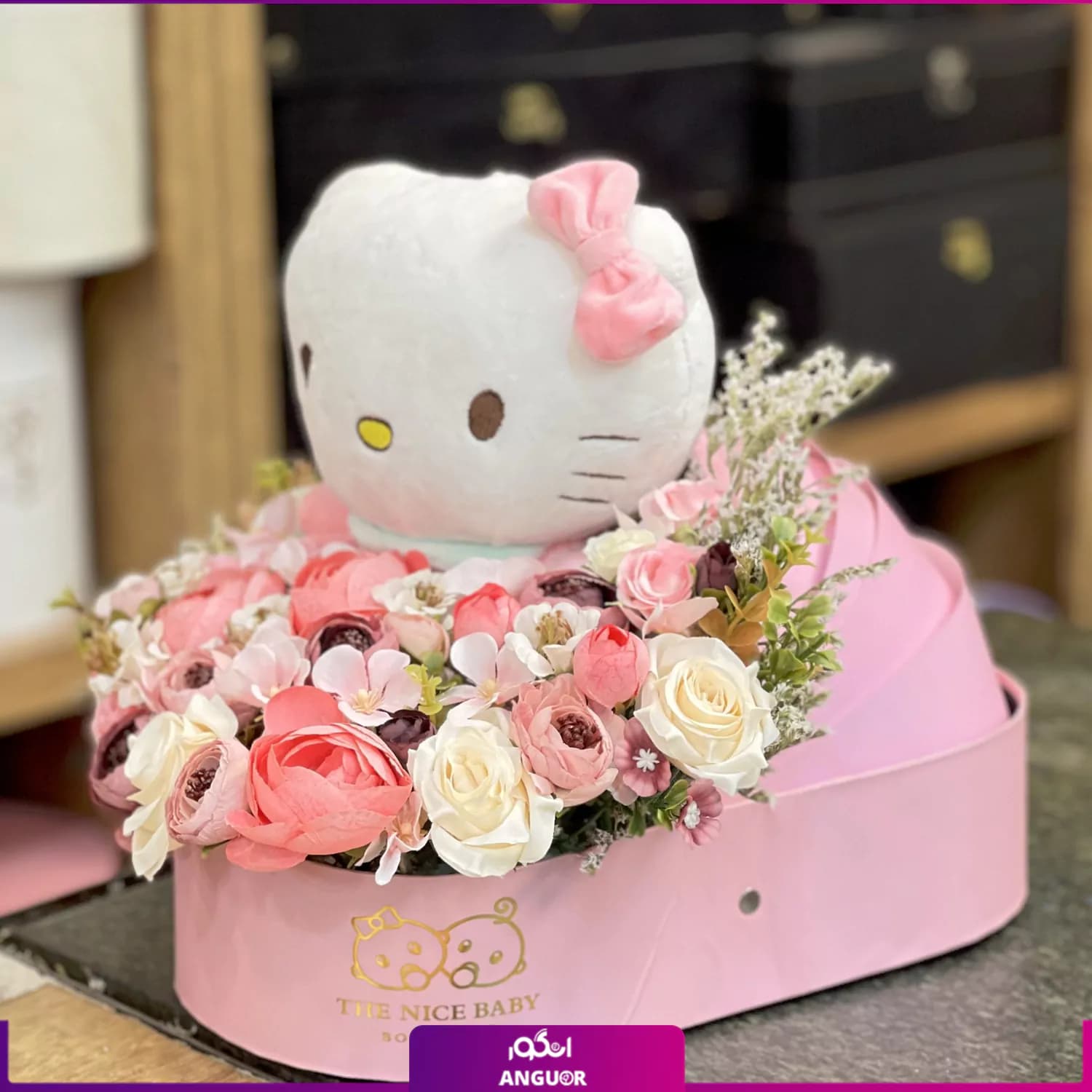 باکس گل مصنوعی مدل گهواره‌ای صورتی — تصویر ۲