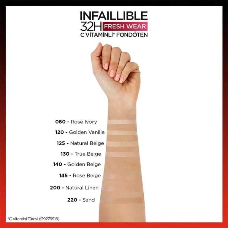 کرم پودر لورال LOREAL شیشه ای مدل INFAILLIBLE شماره 130 رنگ true bige حجم 30 میل — تصویر ۳
