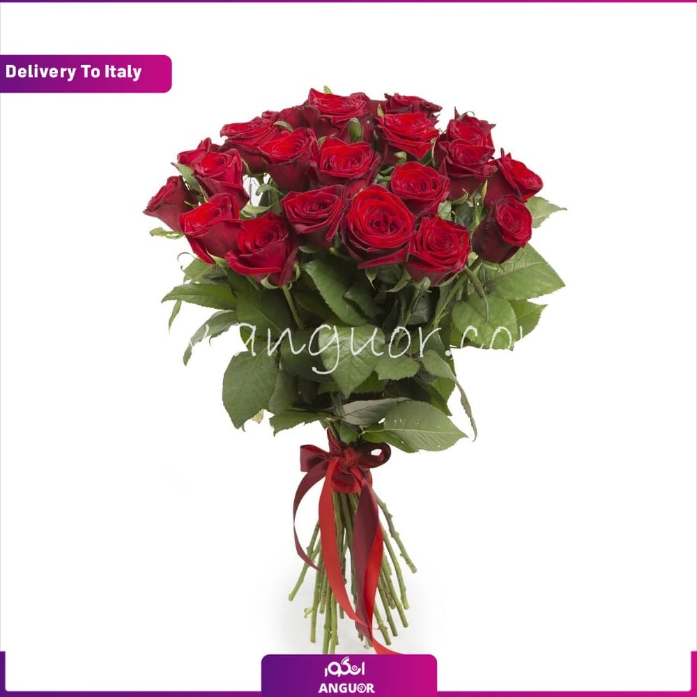 دسته گل رز 24 شاخه رز قرمز (ارسال گل به ایتالیا)