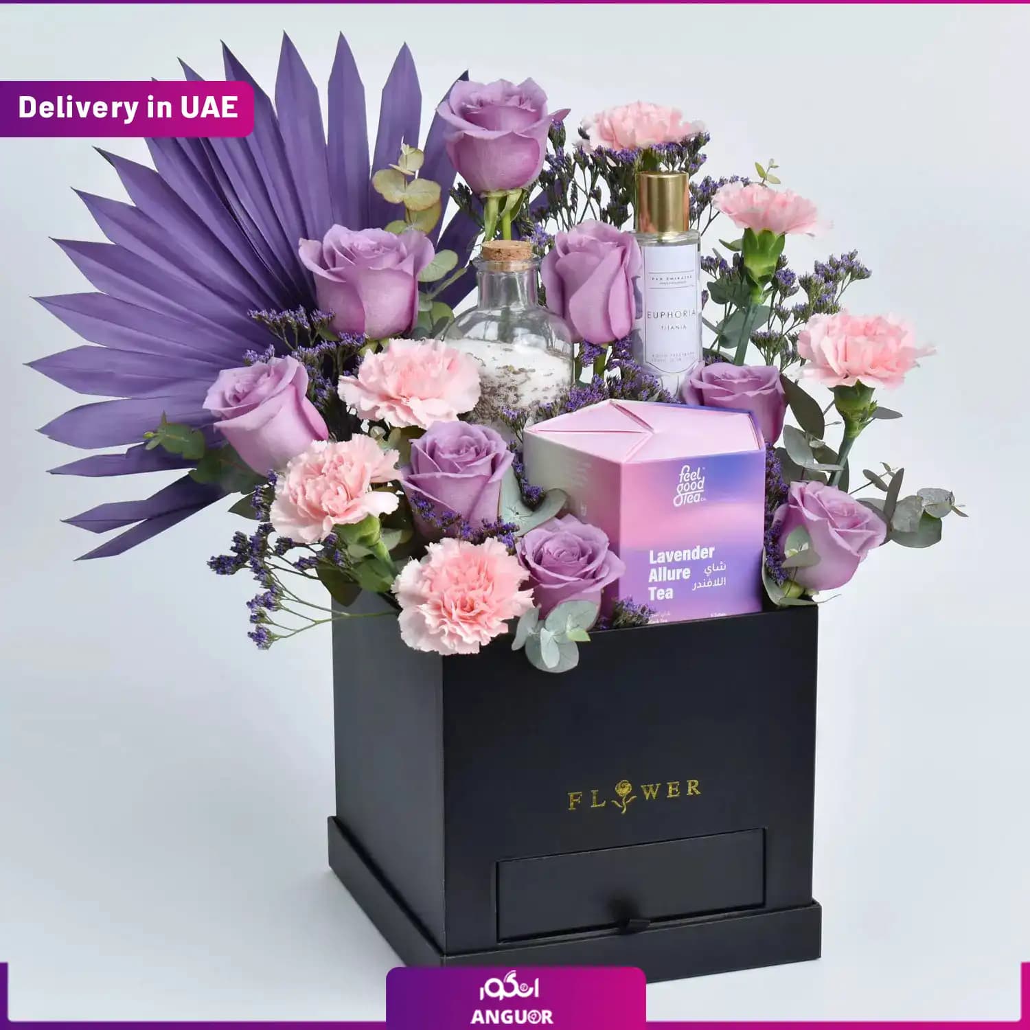 باکس گل هدیه با تم بنفش ( ارسال به دبی و امارات ) — تصویر ۲